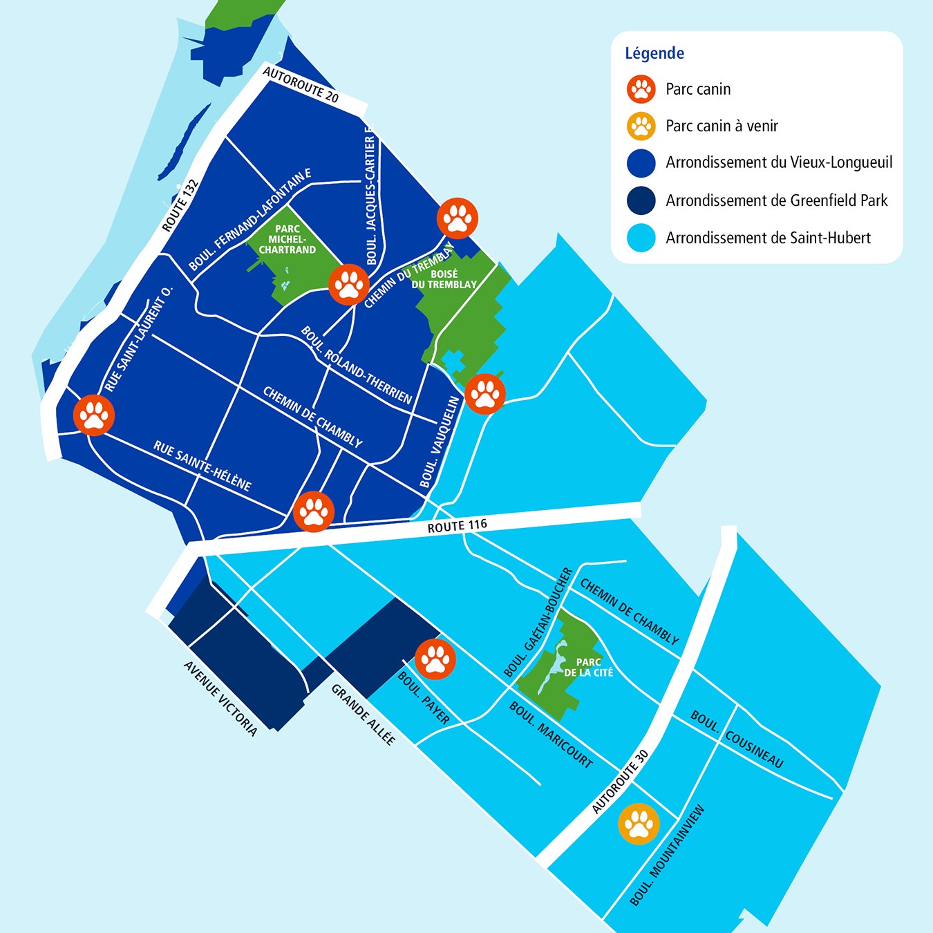 Carte des parcs canins