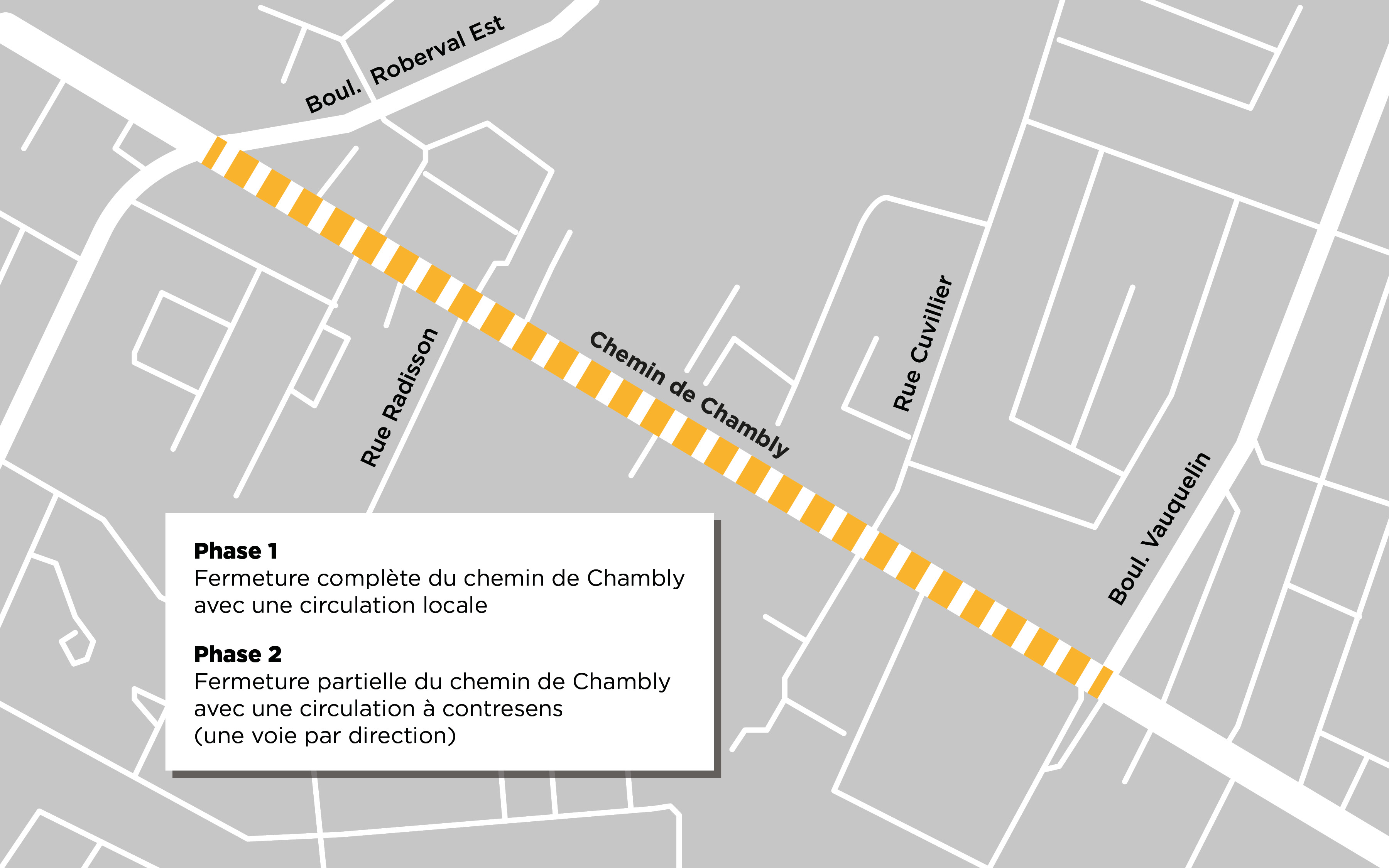 Carte zone de travaux chemin de Chambly